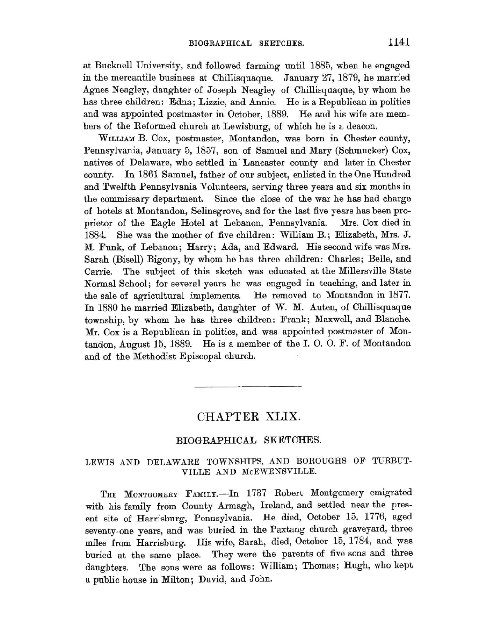 History of Northumberland County, Pennsylvania, tab 2 MontyHistNotes